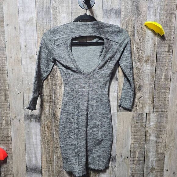 Wilfred Dress Extra Small Grey Wool Long Sleeve Bodycon Minimalist Balletcore - Picture 2 of 4